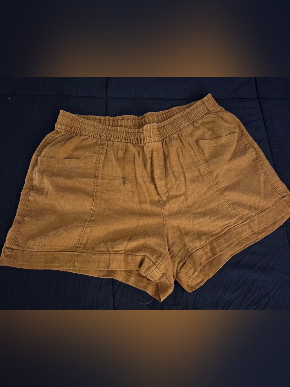 Set Of 3.  Old Navy Medium Linen Blend Shorts-Chambray Blue, Brown & Rusty Red - Picture 6 of 11